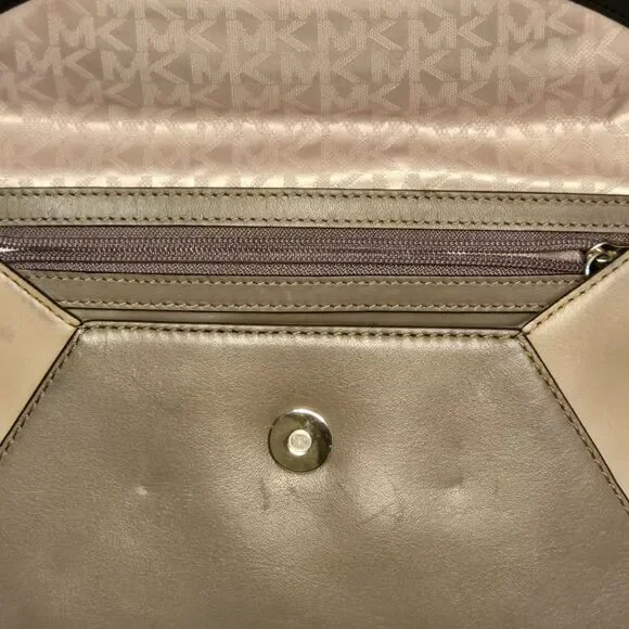 Michael Kors Lana Color Block Leather Envelope Clutch Bag 2015 Black/Grey/Taupe - Picture 9 of 12